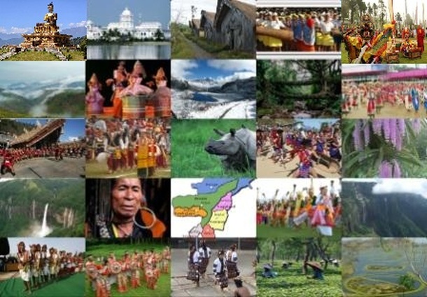 Northeast India featuring seven sister states, Brahmaputra river, and diverse tribal traditions